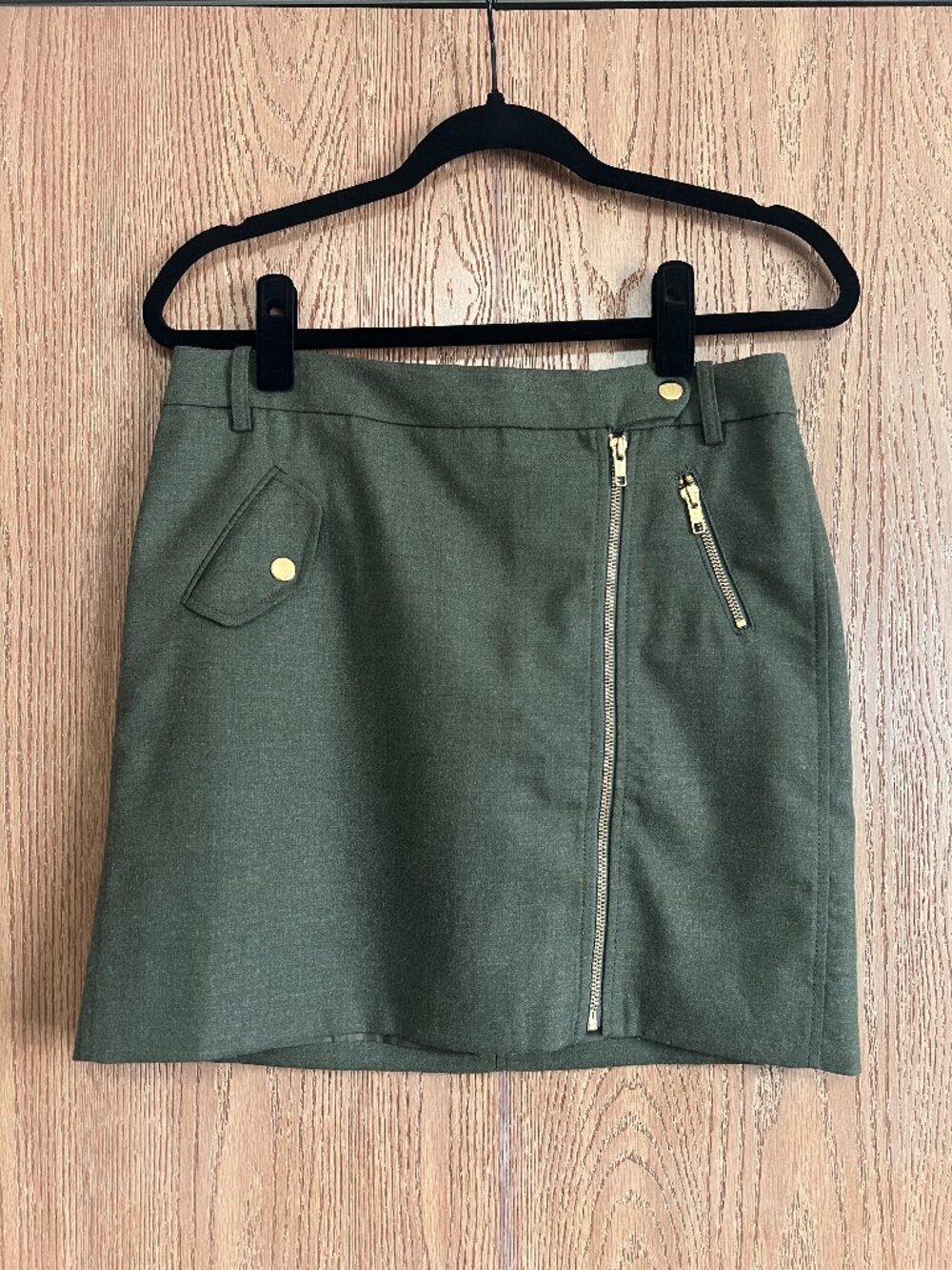 J.Crew Wool Blend Mini Skirt Asymmetric Zip Olive Sz 4